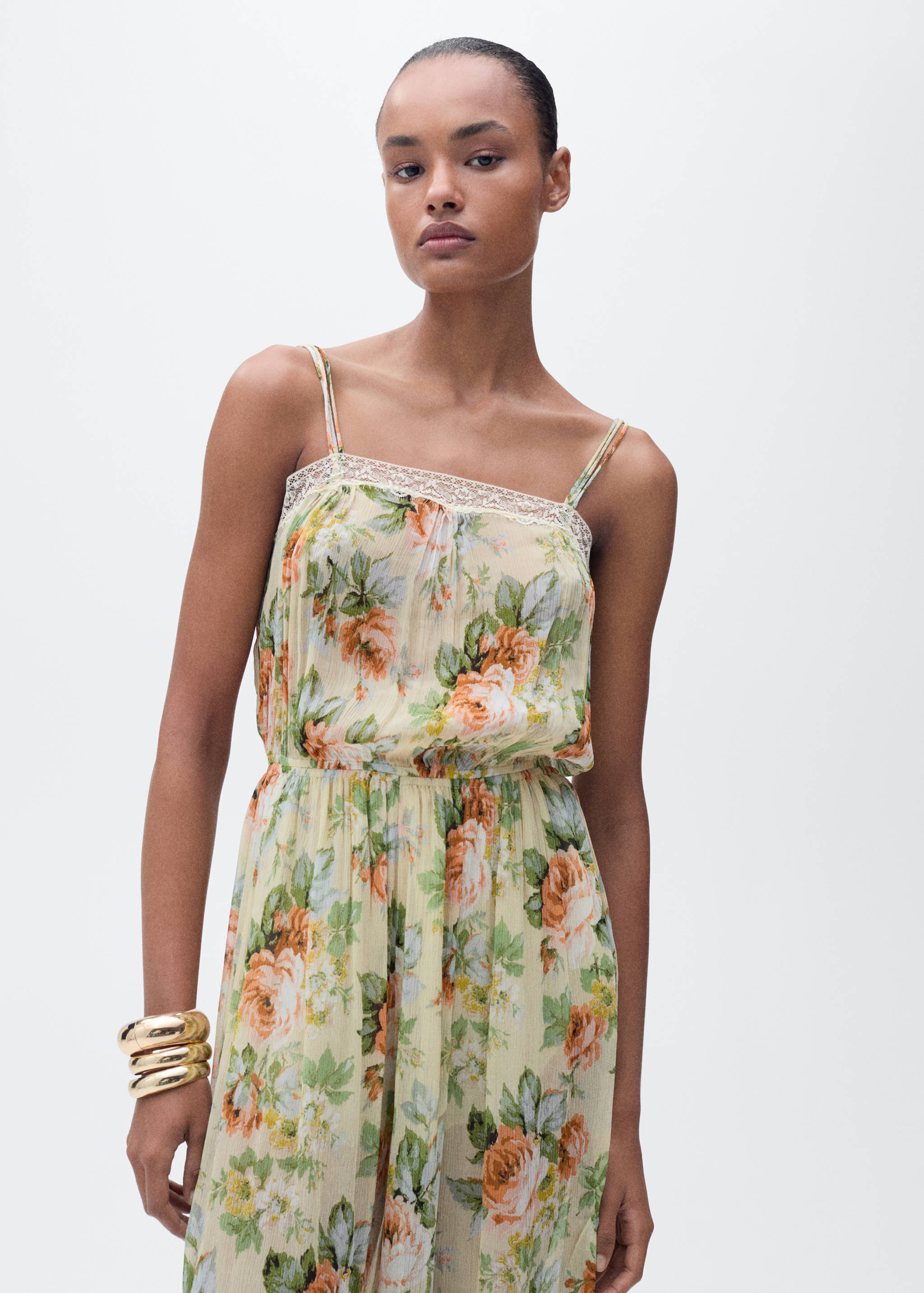 Long floral jumpsuit with puffed hem - Medium plane