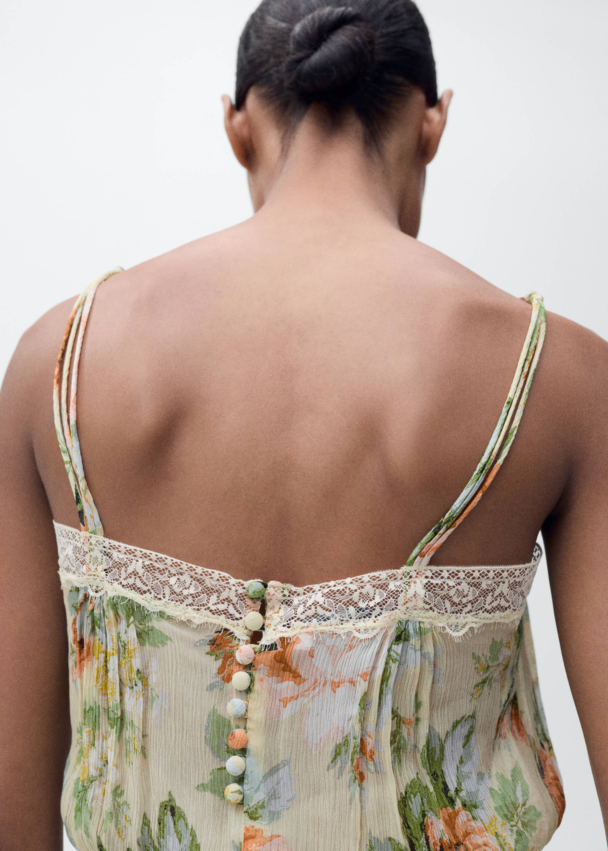 Long floral jumpsuit with puffed hem - Details of the article 1