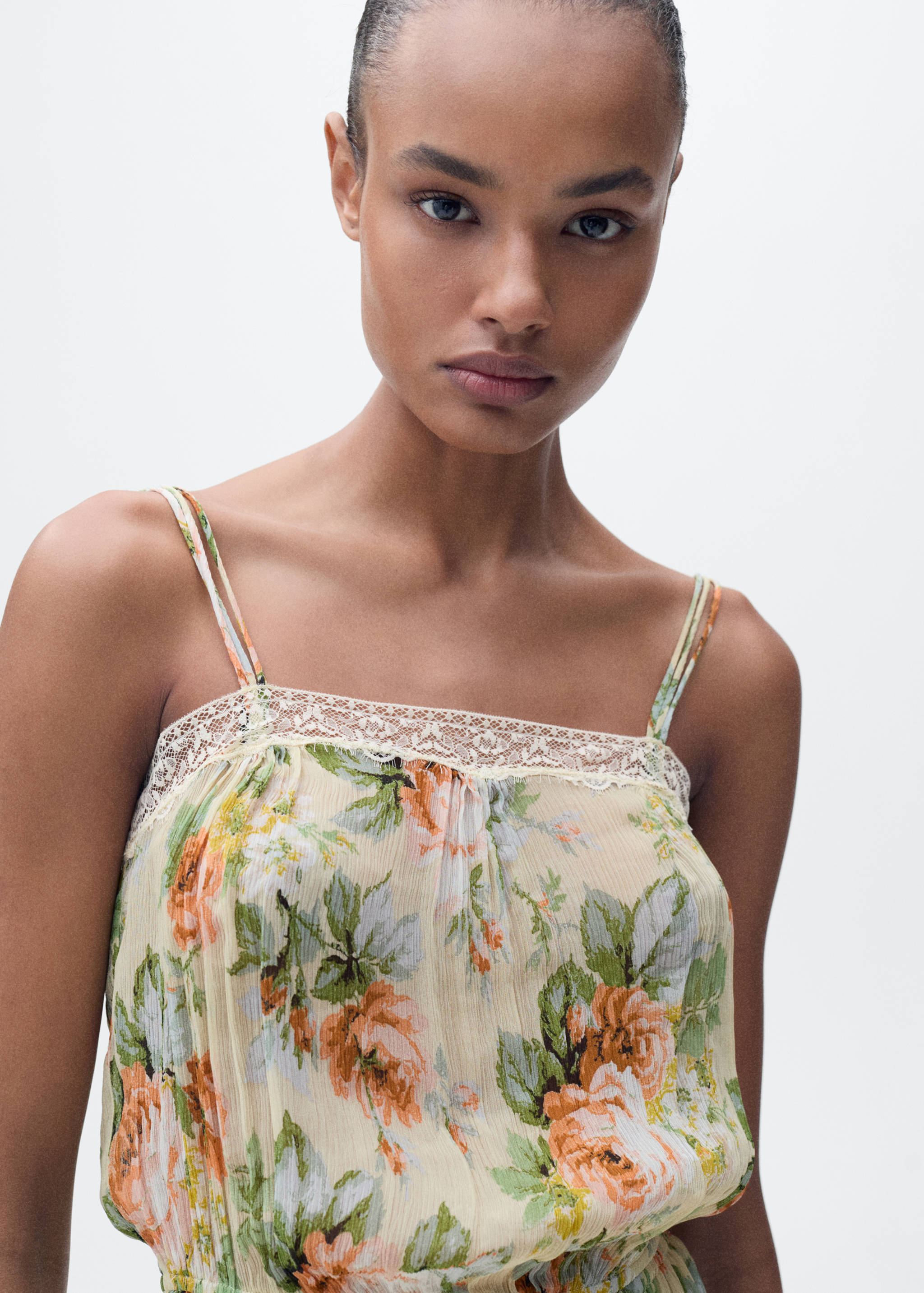 Long floral jumpsuit with puffed hem - Details of the article 6