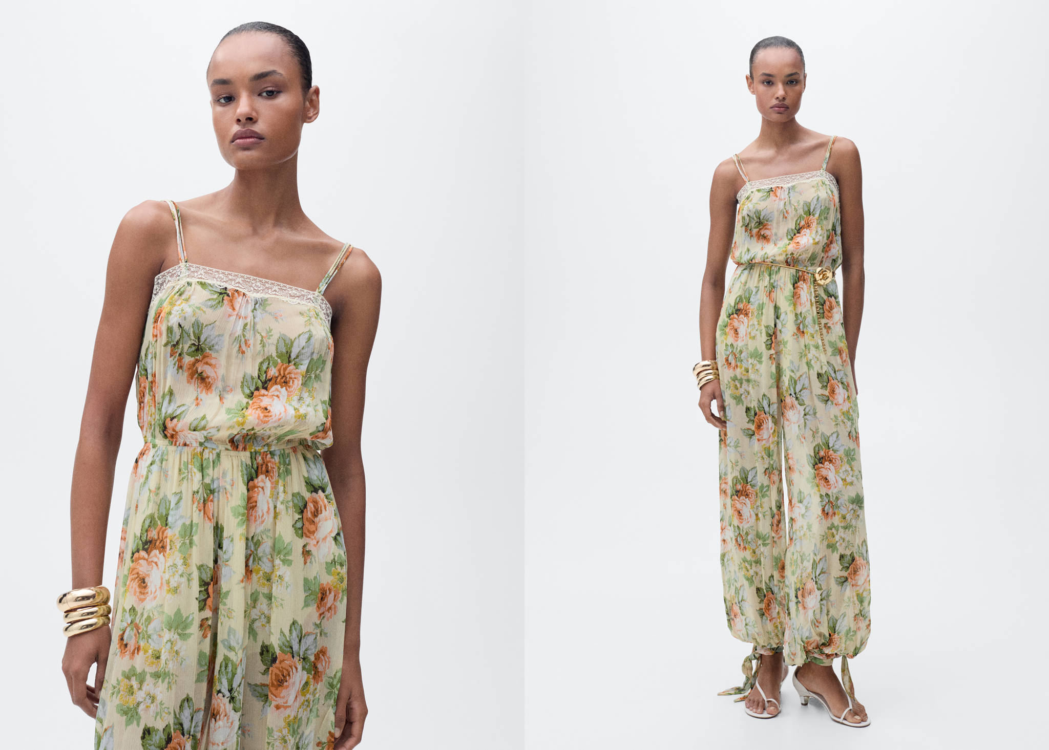 Long floral jumpsuit with puffed hem - Panoramic plane