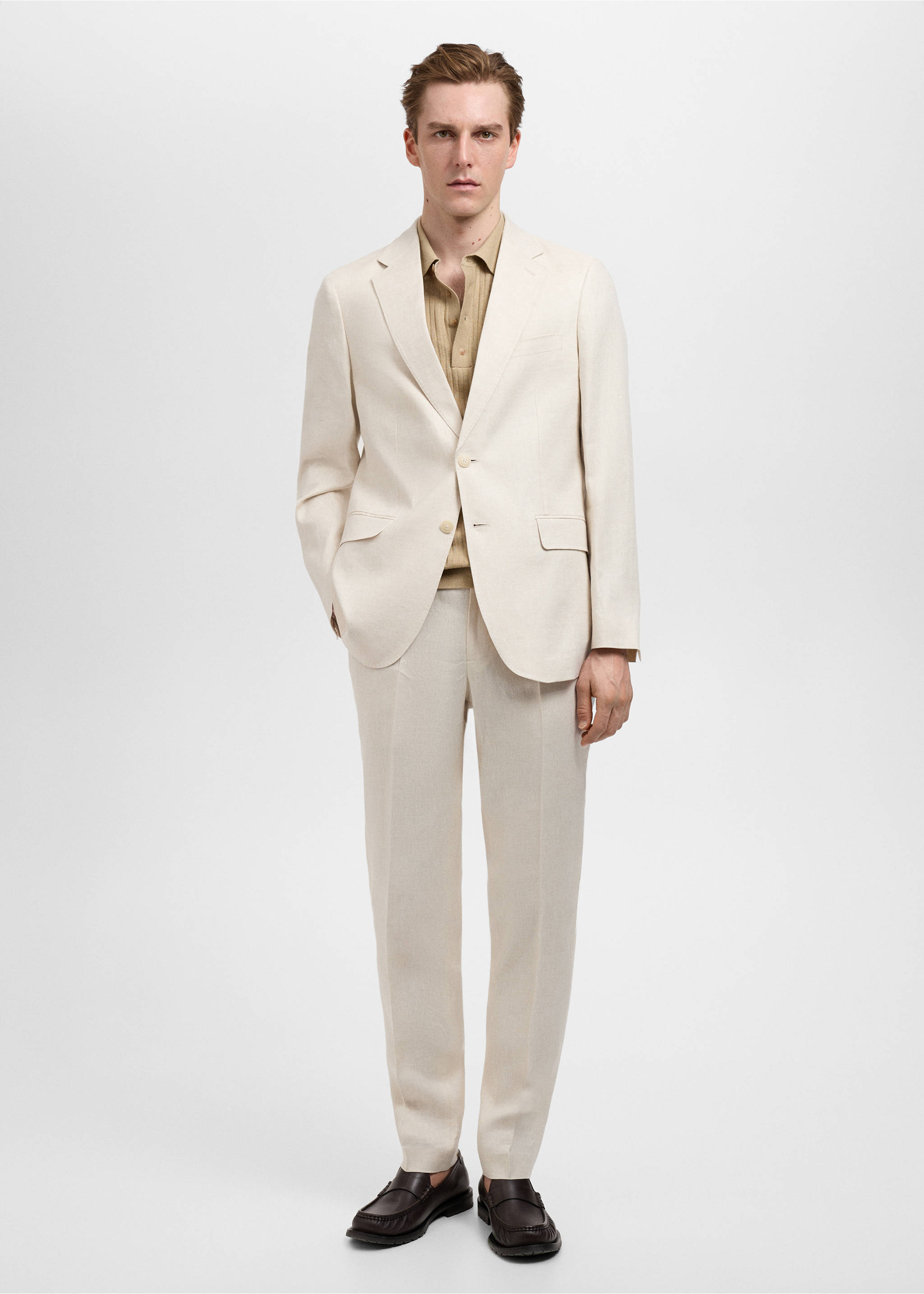 Amalfi 100% linen slim-fit suit jacket - General plane, Ecru. Ref: 87085918-00.