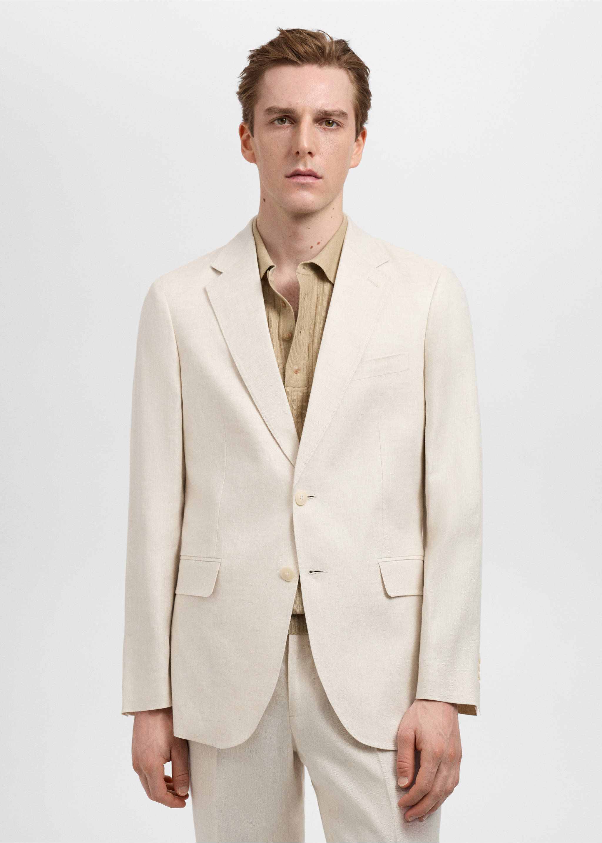 Amalfi 100% linen slim-fit suit jacket - Medium plane, Ecru. Ref: 87085918-00.