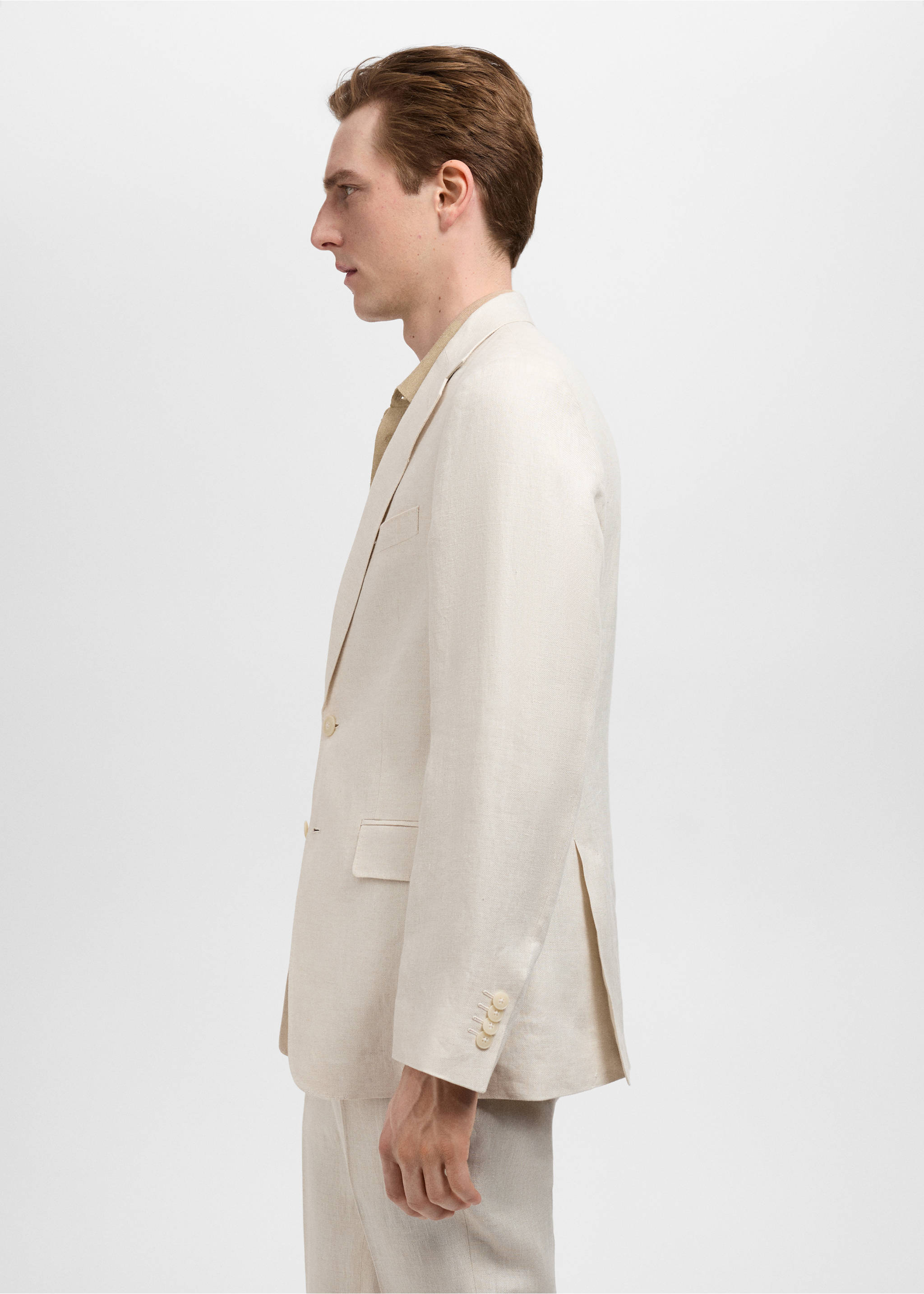 Amalfi 100% linen slim-fit suit jacket - Details of the article 2, Ecru. Ref: 87085918-00.