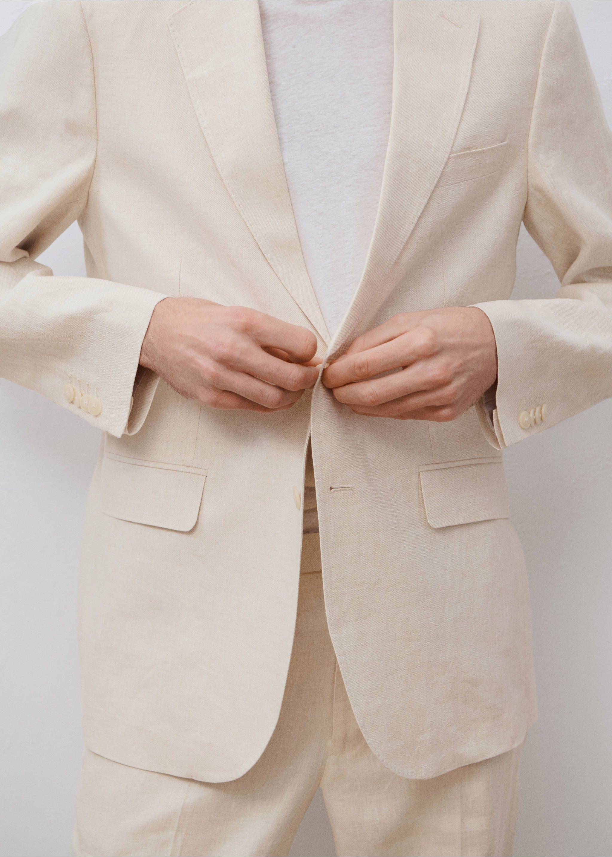 Amalfi 100% linen slim-fit suit jacket - Details of the article 5, Ecru. Ref: 87085918-00.