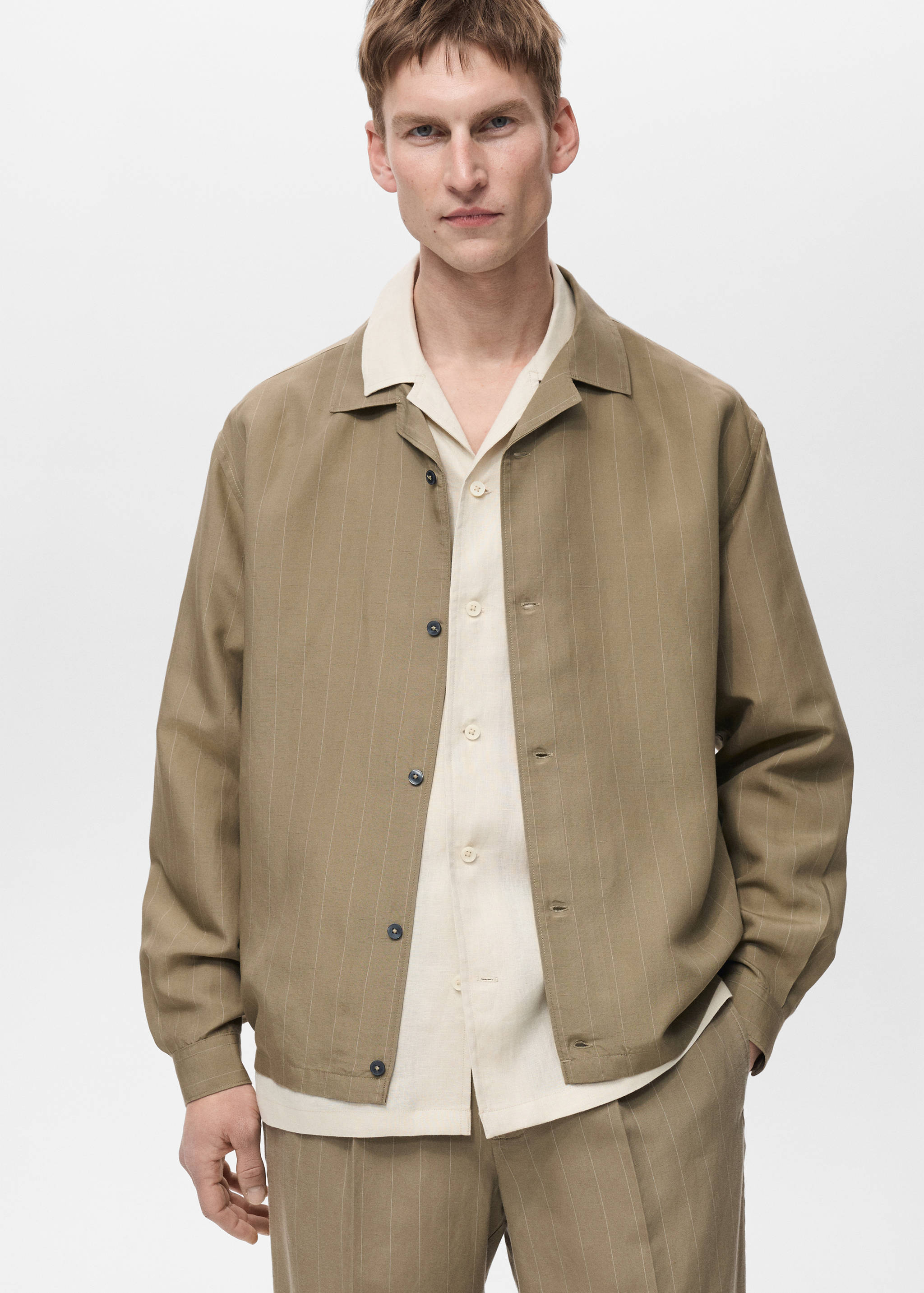 Linen-blend pinstripe overshirt - Medium plane