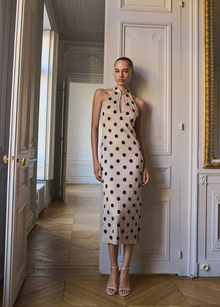 Rhinestone polka-dot halter dress — Off White