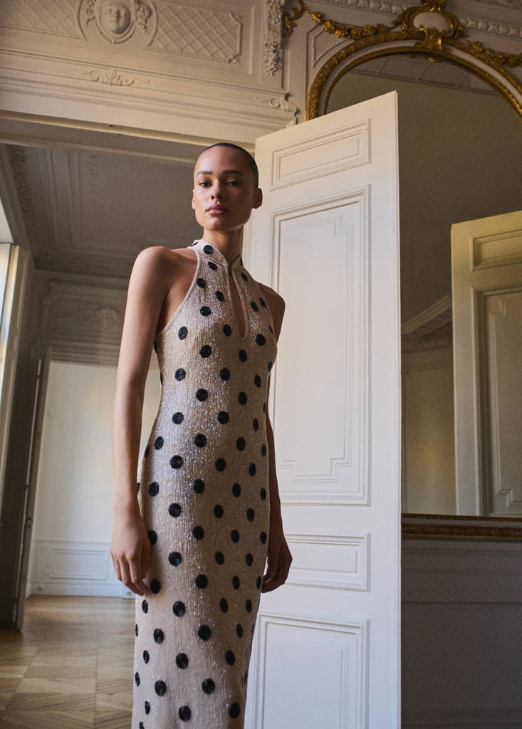 Rhinestone polka-dot halter dress — Off White