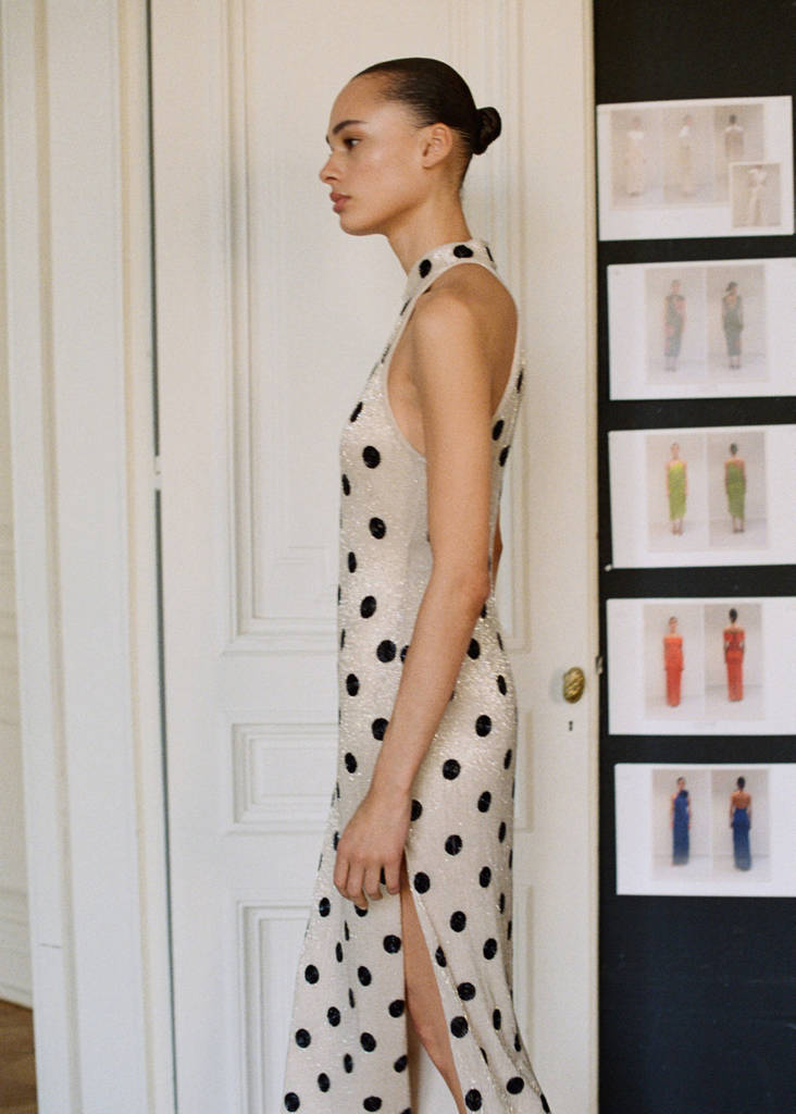 Rhinestone polka-dot halter dress — Off White