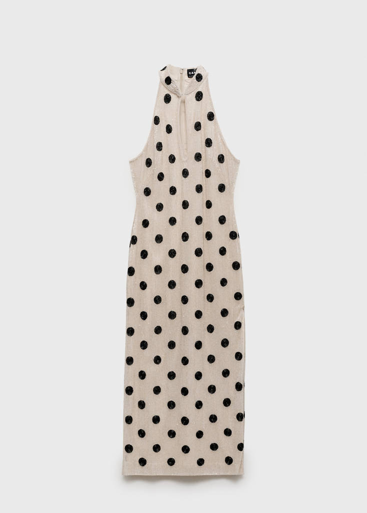 Rhinestone polka-dot halter dress — Off White