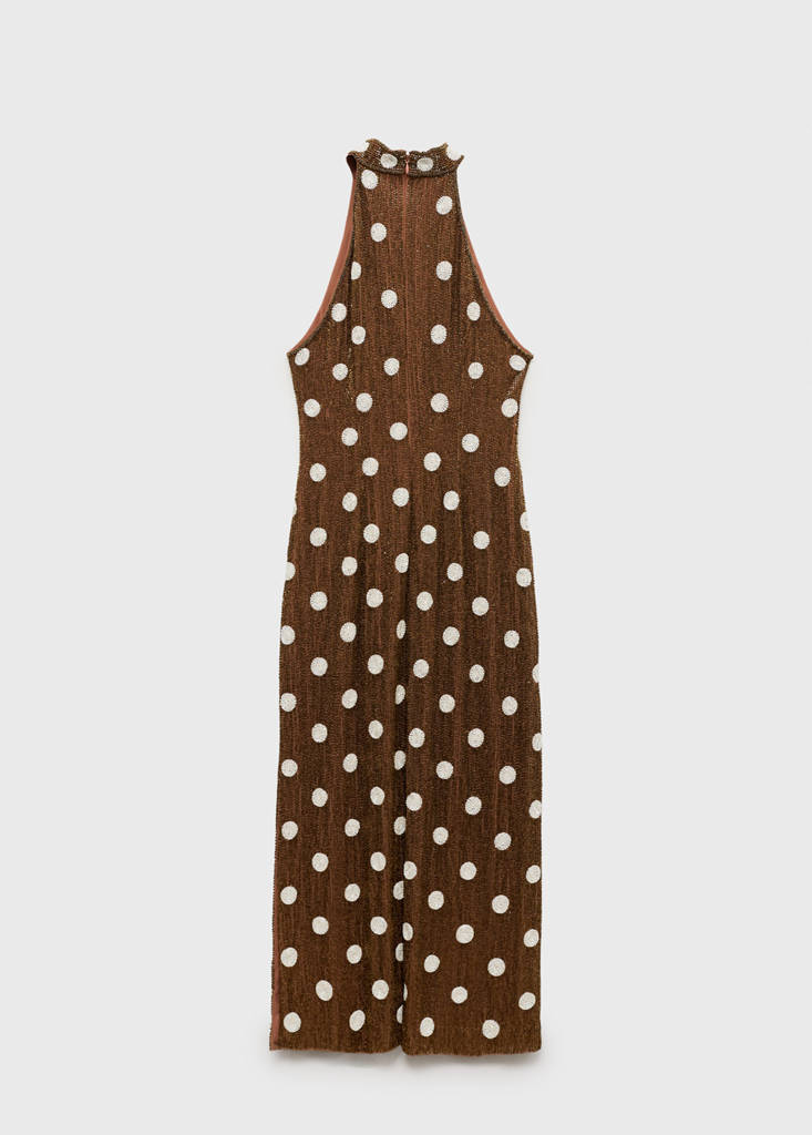 Rhinestone polka-dot halter dress — Brown