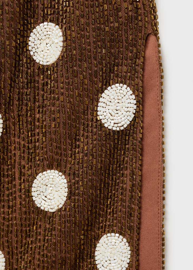 Rhinestone polka-dot halter dress — Brown