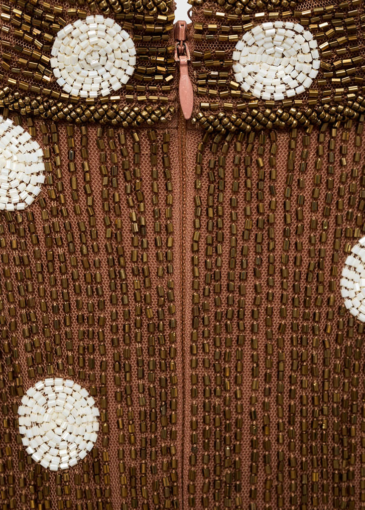 Rhinestone polka-dot halter dress — Brown
