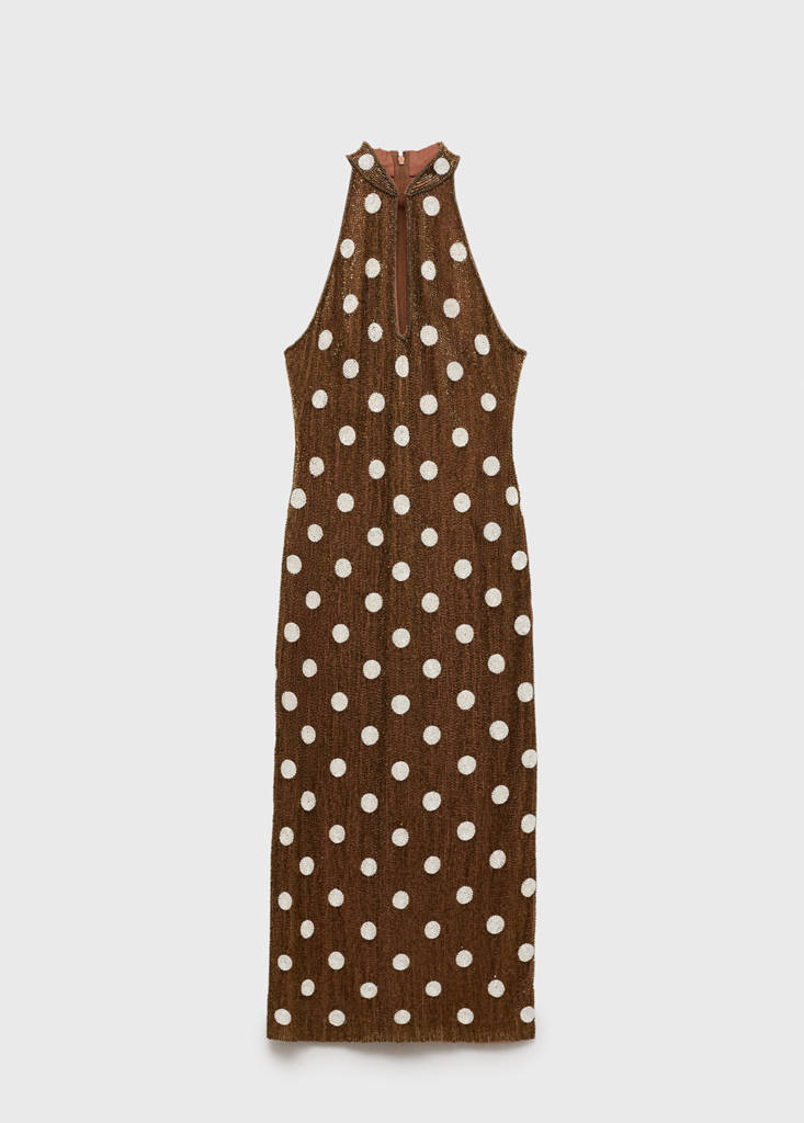 Rhinestone polka-dot halter dress — Brown