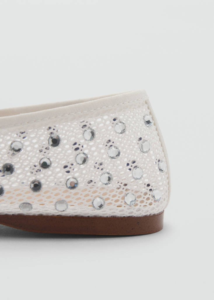 Mesh rhinestone ballet flats — White