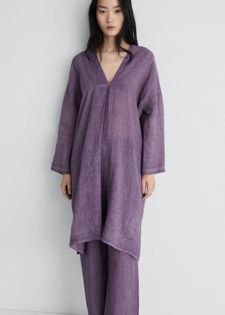 Ramie caftan with overdyed design — Plum