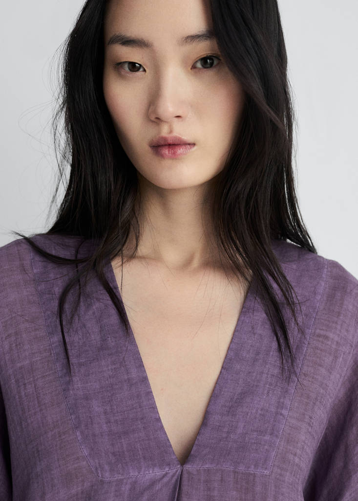 Ramie caftan with overdyed design — Plum