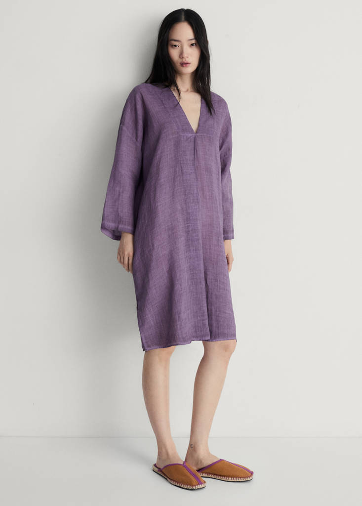 Ramie caftan with overdyed design — Plum