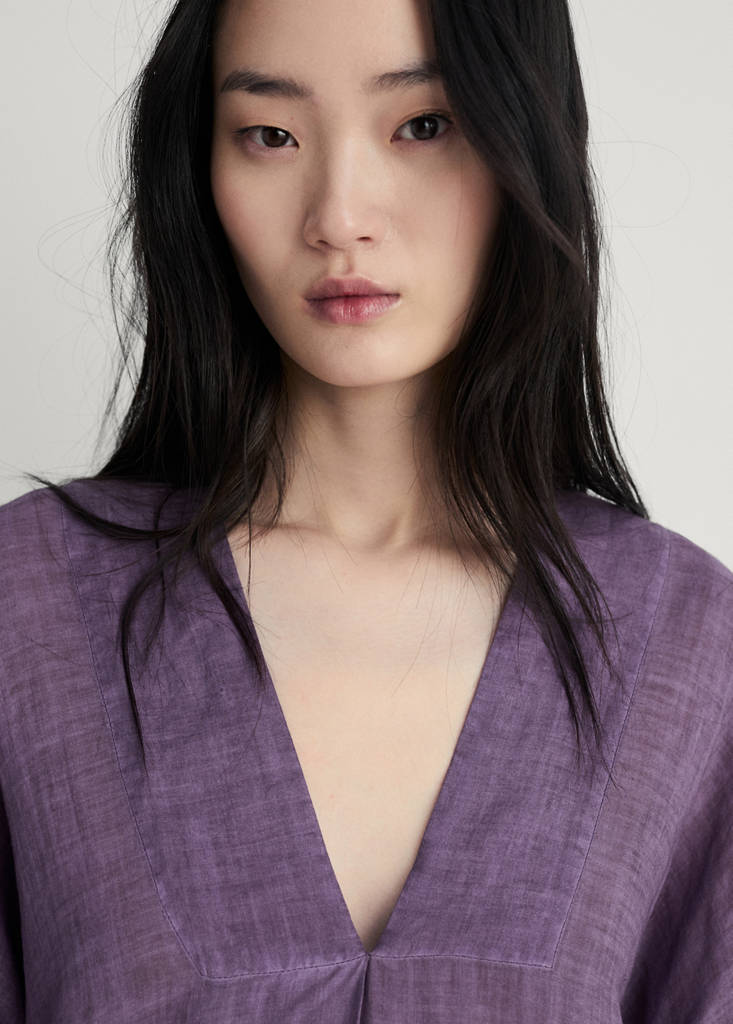 Ramie caftan with overdyed design — Plum