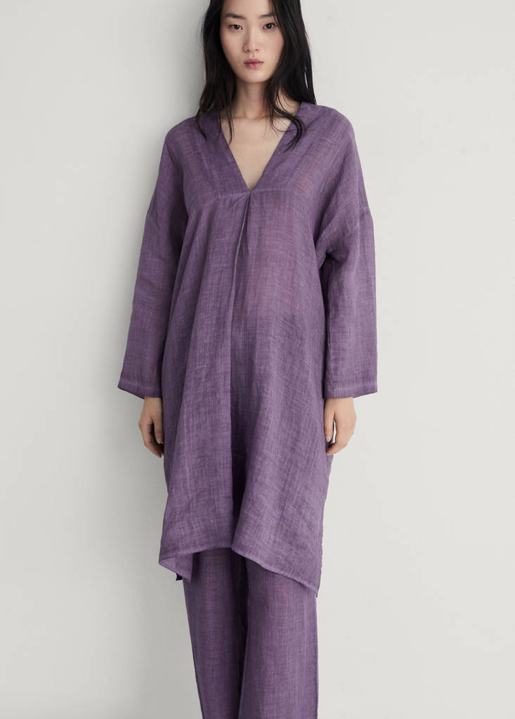Ramie caftan with overdyed design — Plum