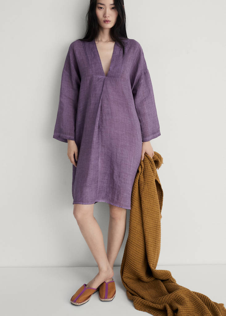 Ramie caftan with overdyed design — Plum