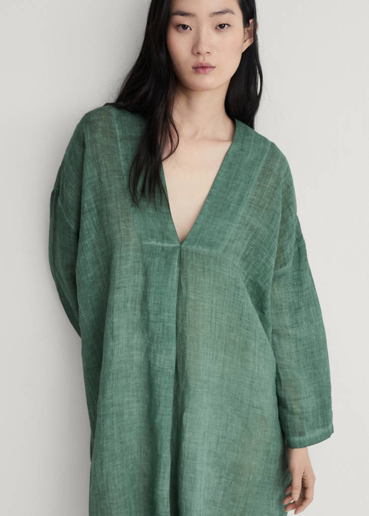 Ramie caftan with overdyed design — Dark Grey