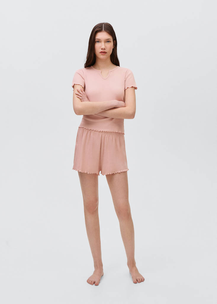 Short ribbed pyjama — Pastel Pink