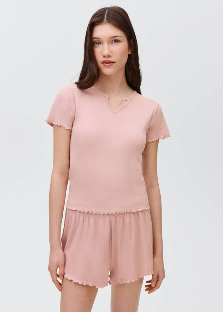 Short ribbed pyjama — Pastel Pink