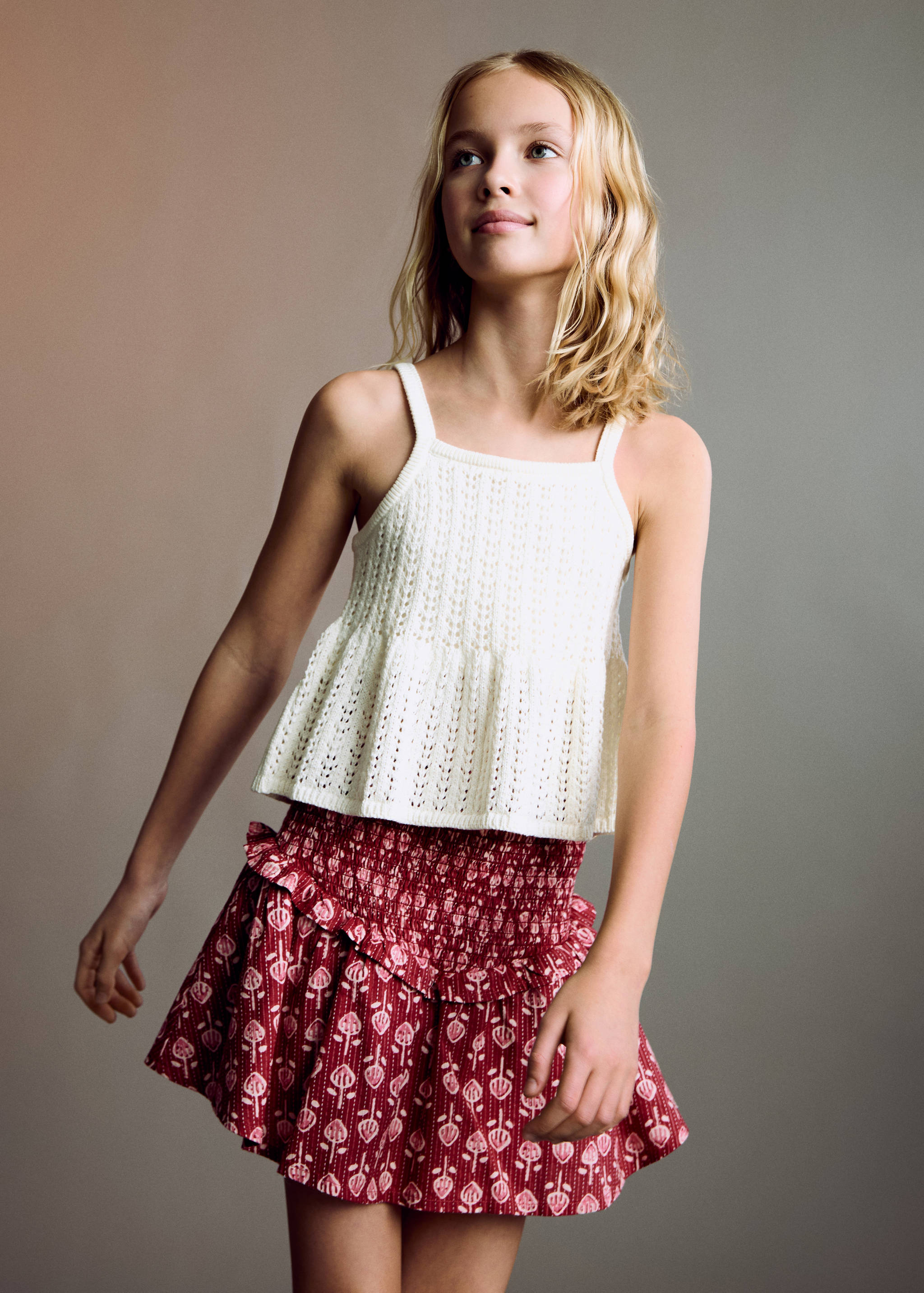 Ruffled gathered mini skirt - Medium plane