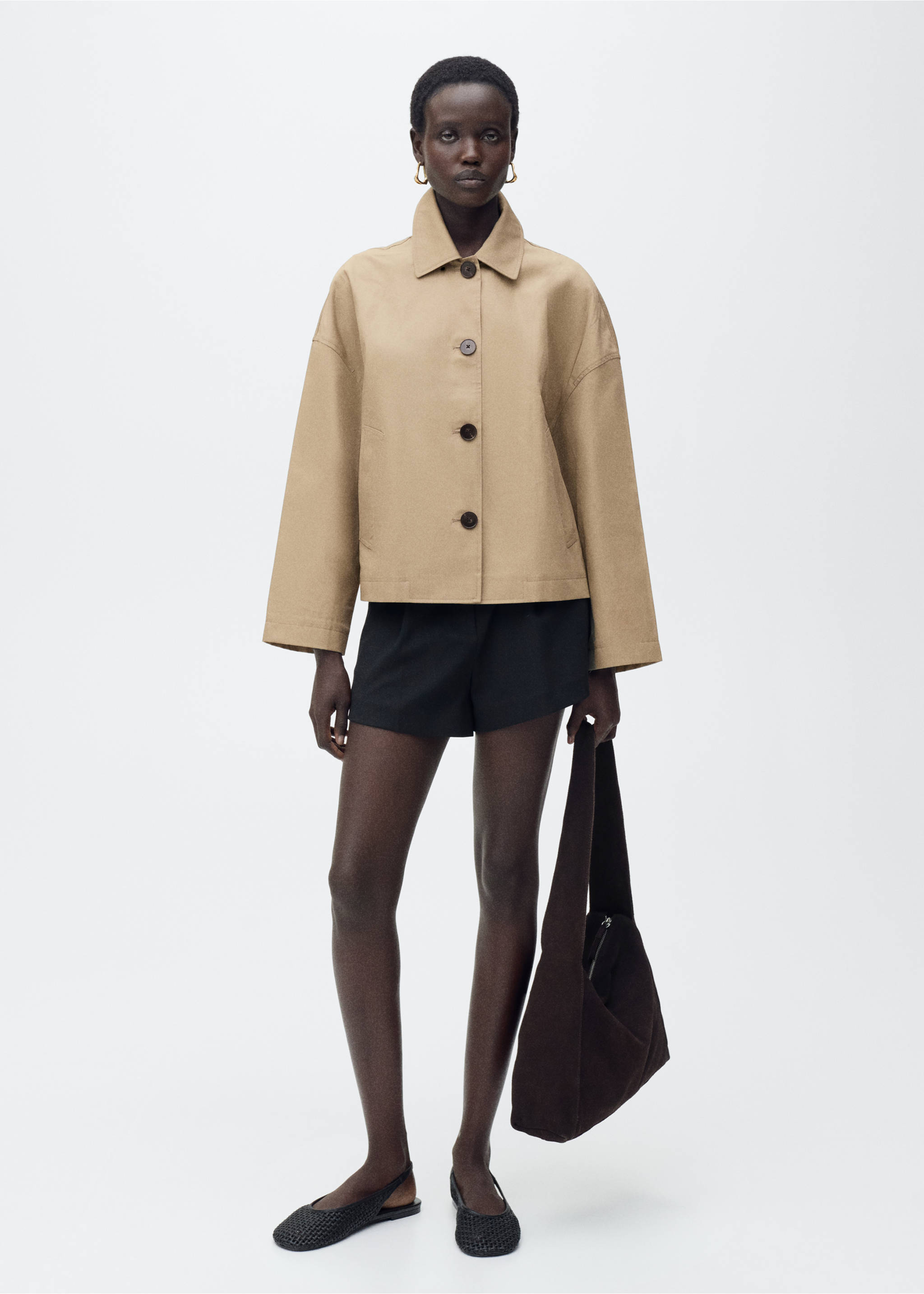 Straight cotton jacket with buttons - General plane, Khaki. Ref: 87085948-00.
