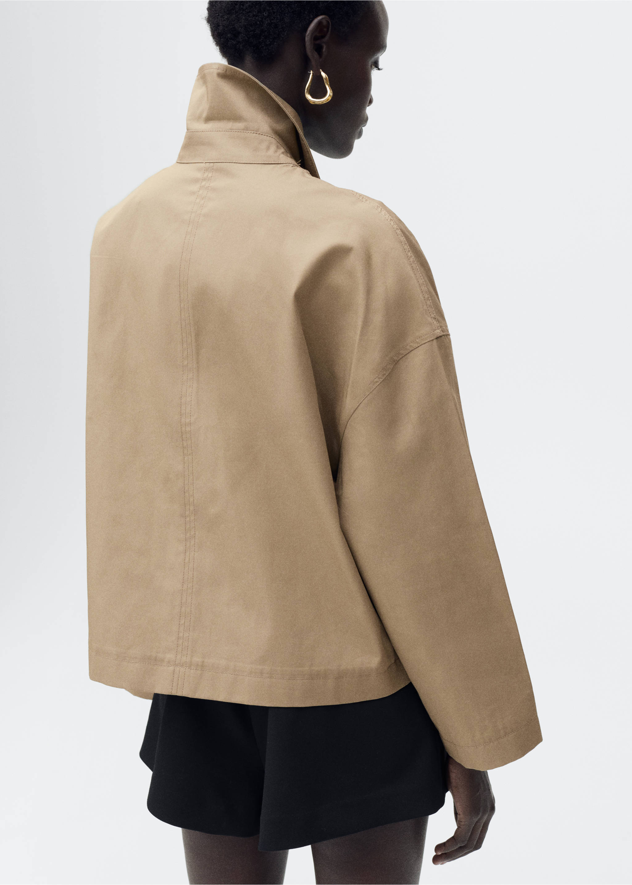 Straight cotton jacket with buttons - Reverse of the article, Khaki. Ref: 87085948-00.