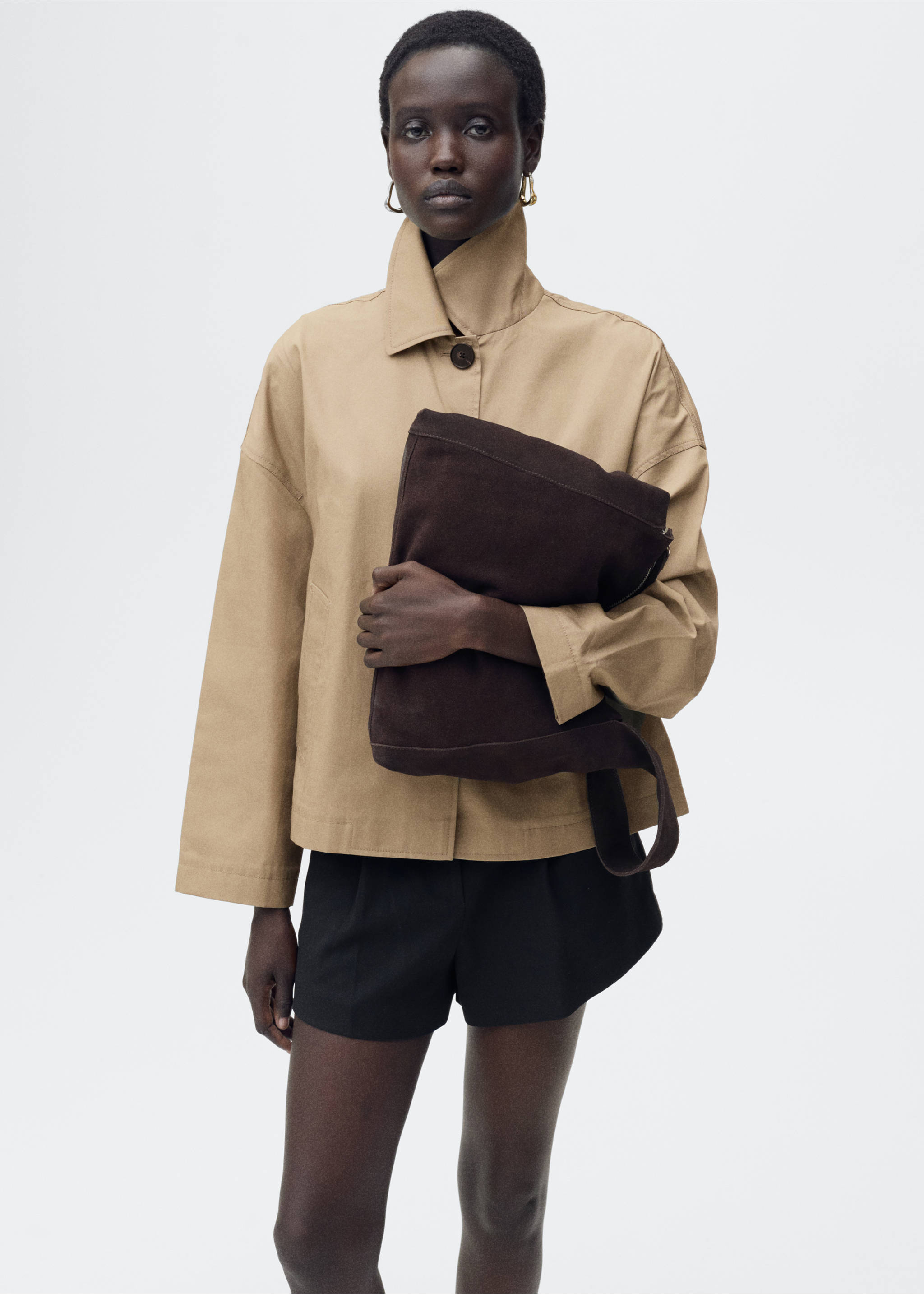 Straight cotton jacket with buttons - Details of the article 2, Khaki. Ref: 87085948-00.