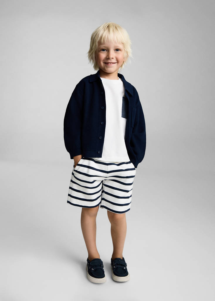Striped cotton Bermuda shorts — Dark Navy