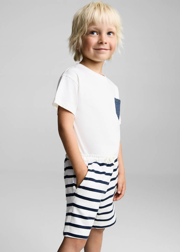 Striped cotton Bermuda shorts — Dark Navy