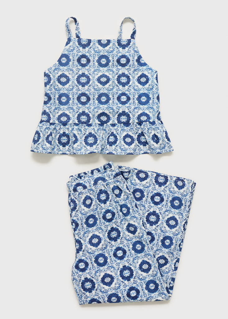 Ruffled printed blouse — Blue