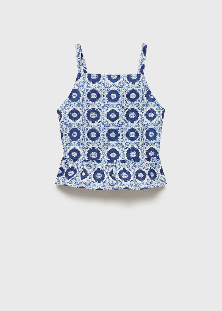 Ruffled printed blouse — Blue