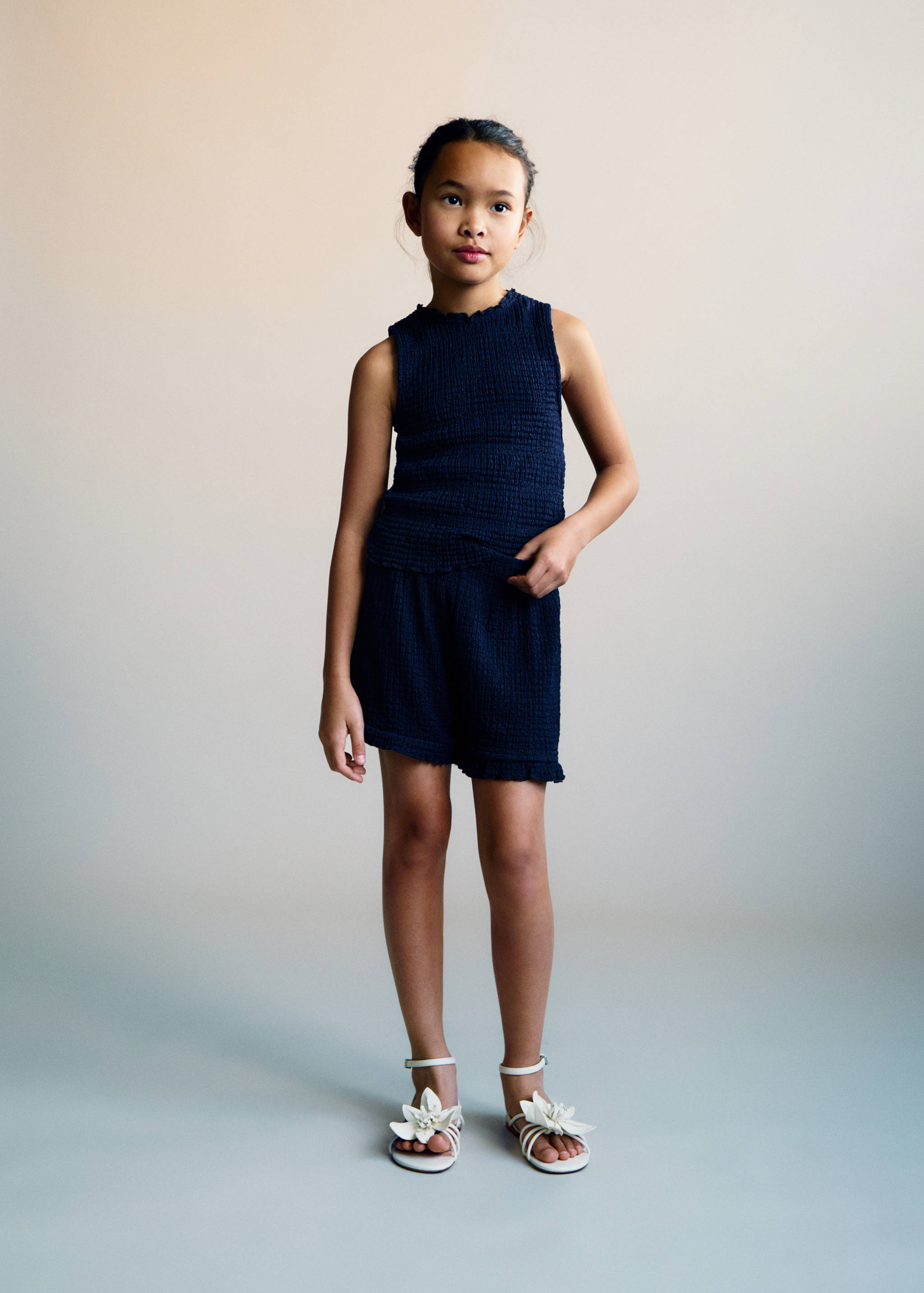 荷叶边纹理短裤 - null