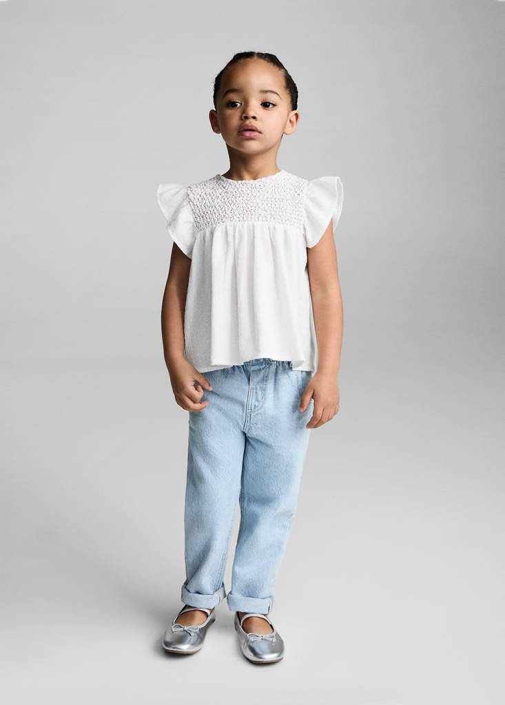 Textured ruffled blouse — White