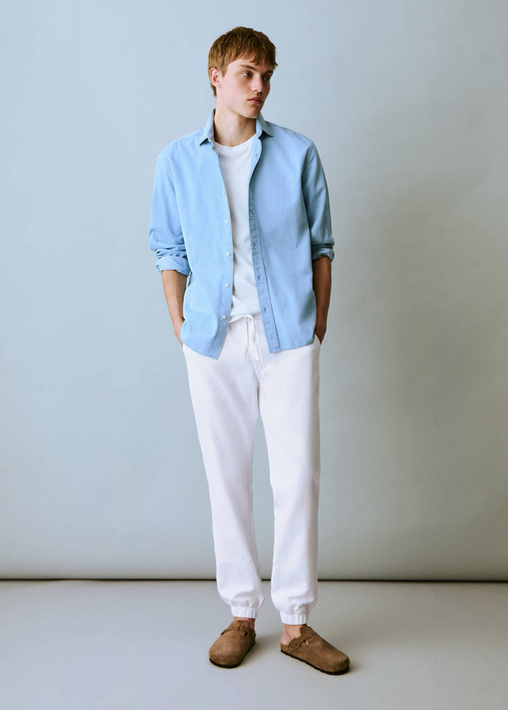 MANGO TEEN - Pantalon jogging lin coton blanc cassé - S - Garçon Teen