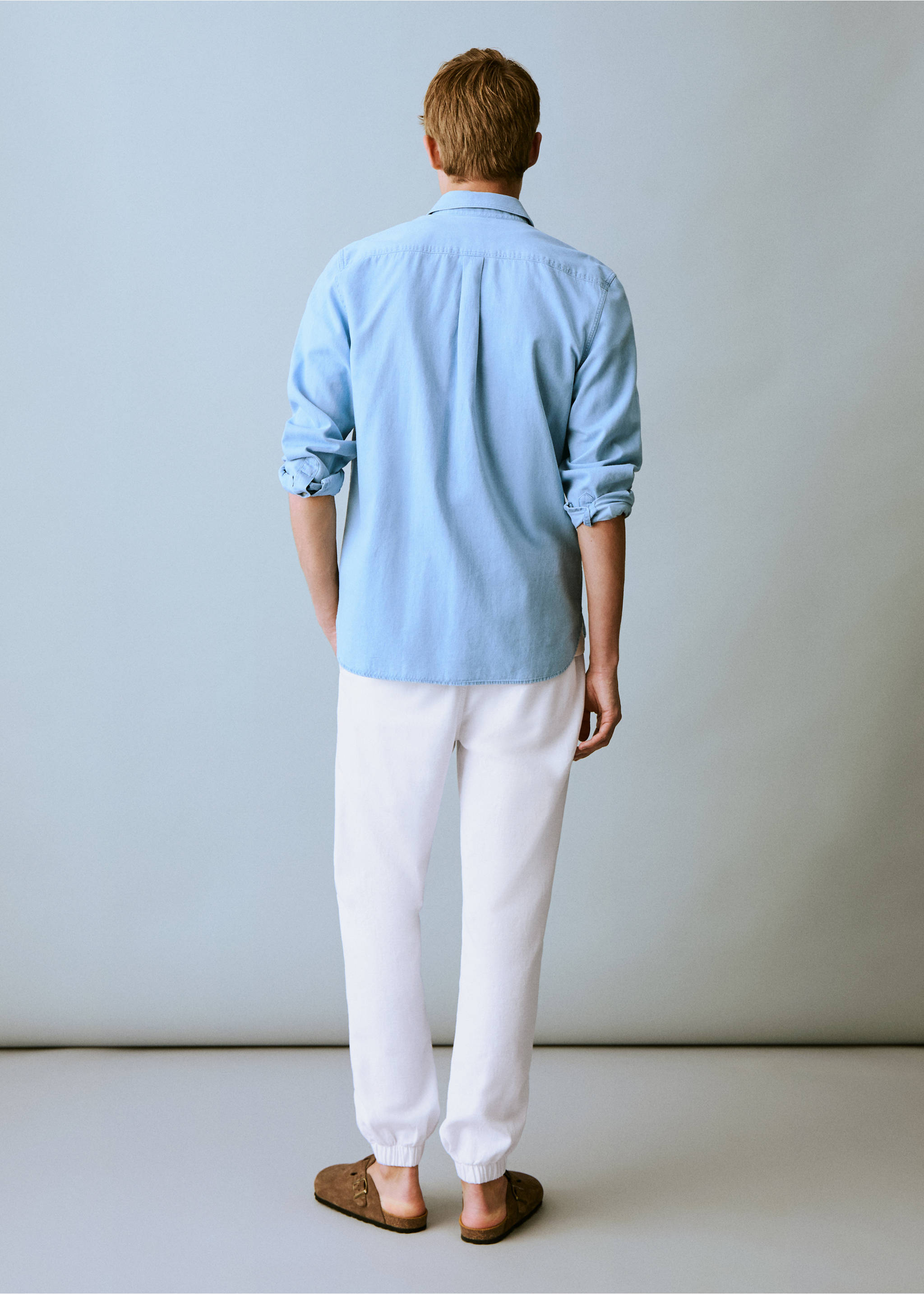 Keten pamuklu jogger pantolon - Ürünün arkası, Kırık Beyaz. Ref: 87086353-00.