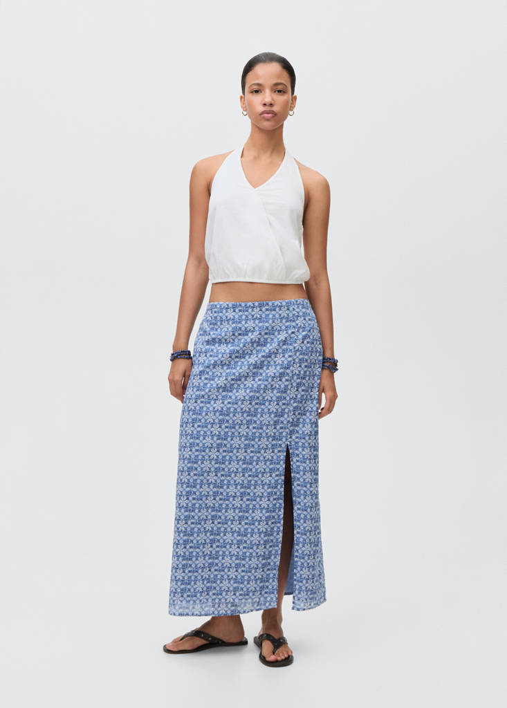 Printed long skirt — Dark Navy