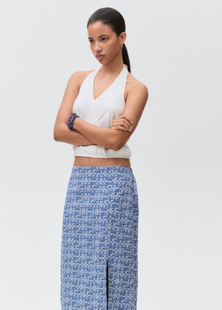 Printed long skirt — Dark Navy