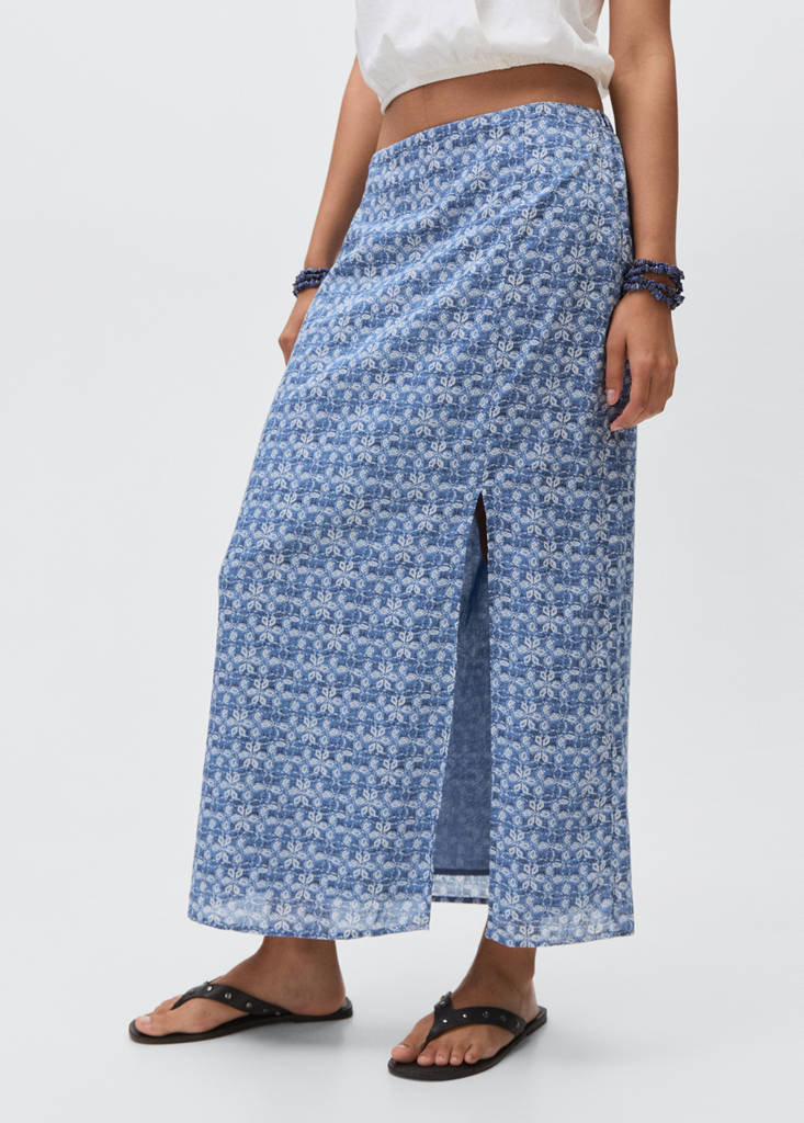 Printed long skirt — Dark Navy