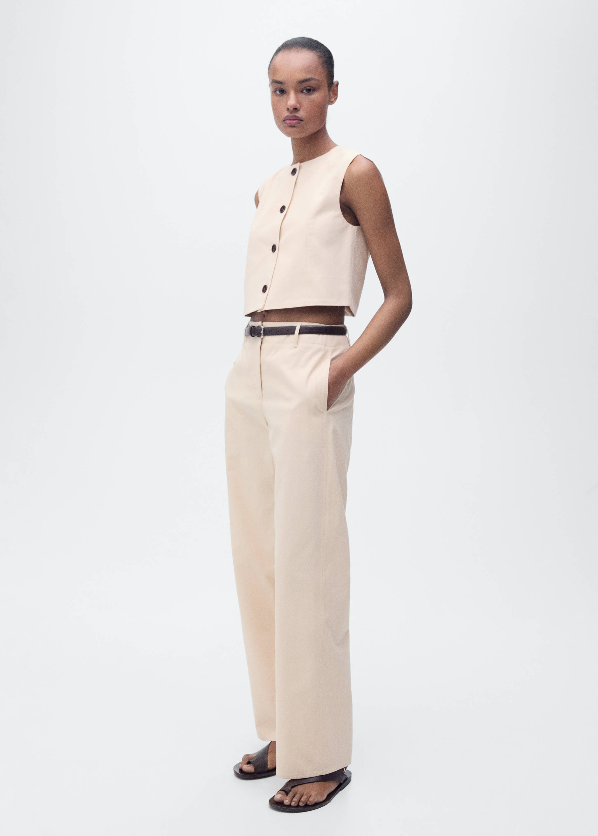 Mid-rise straight-fit cotton trousers - General plane