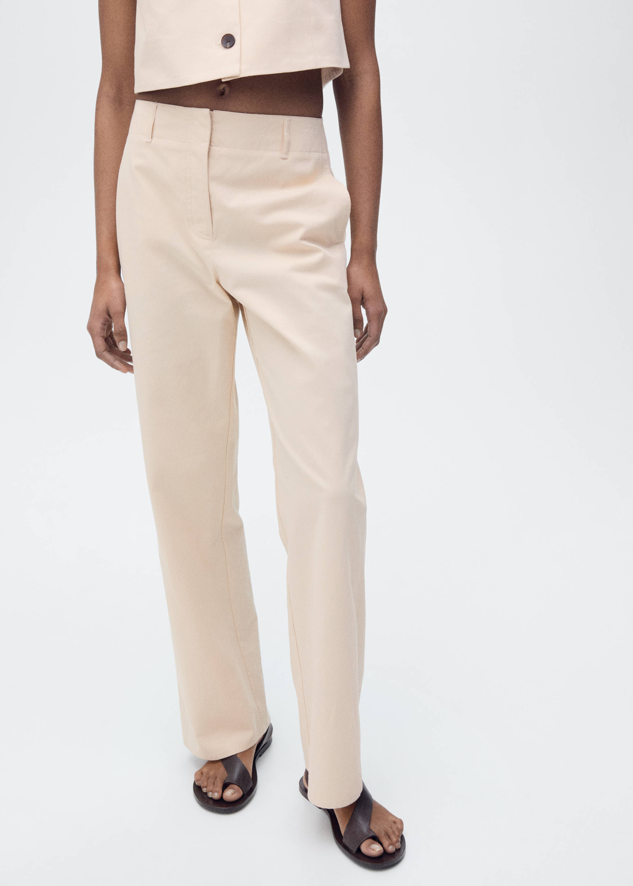 Mid-rise straight-fit cotton trousers - Medium plane