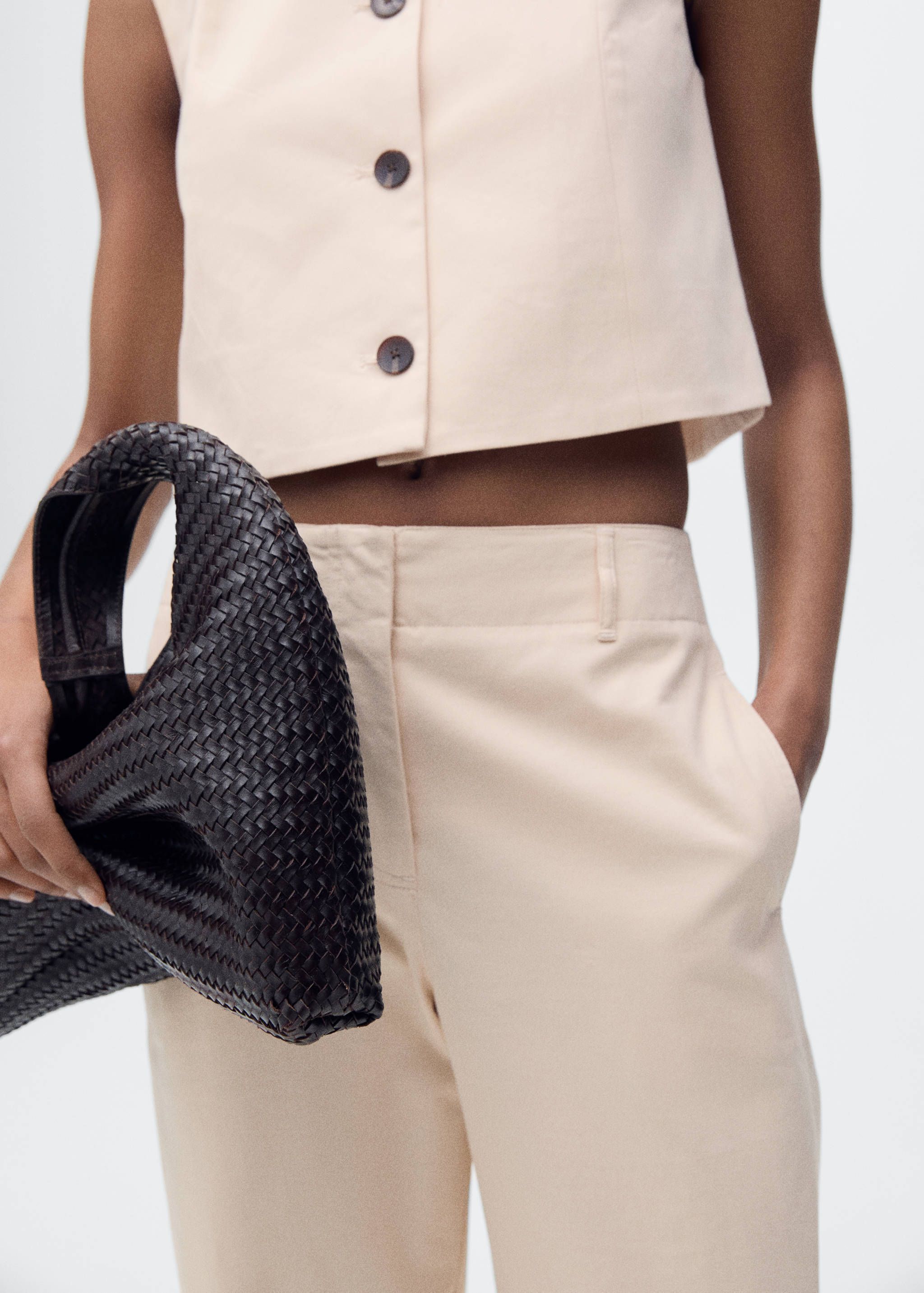 Mid-rise straight-fit cotton trousers - Details of the article 1