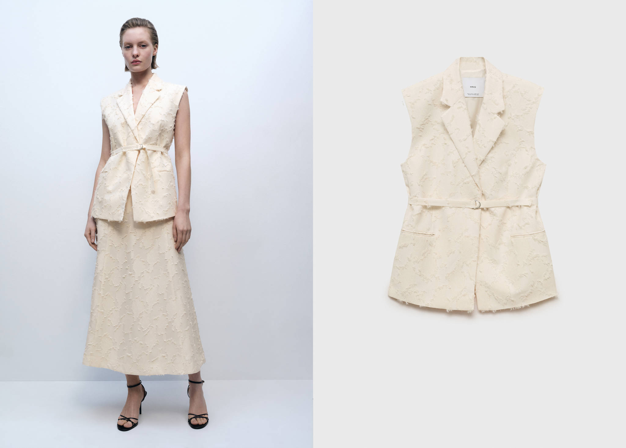 Textured waistcoat with belt - Panoramic plane