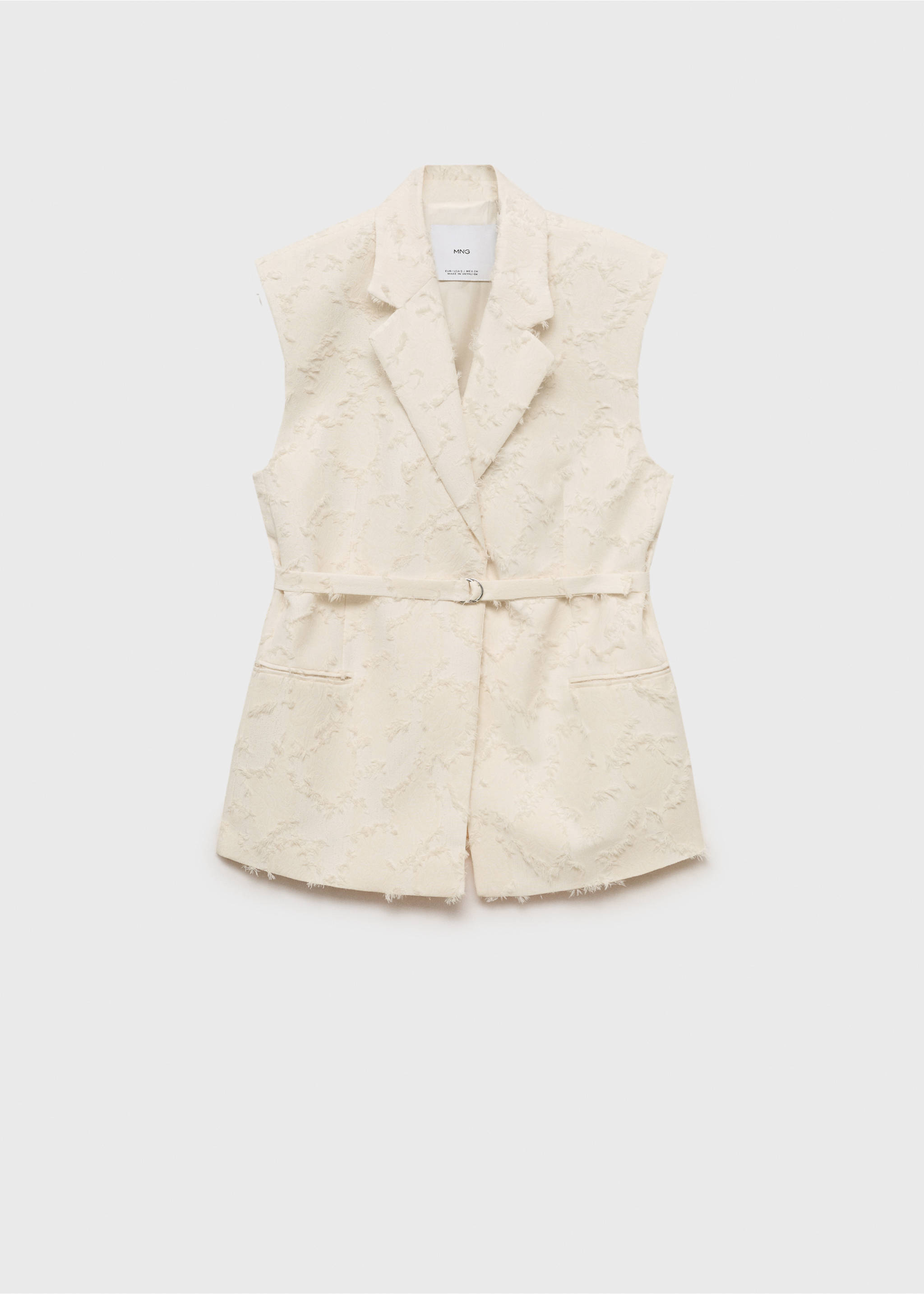 Textured waistcoat with belt - Article without model, Off White. Ref: 87086367-00.