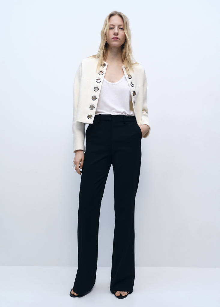 MANGO - Veste en coton avec bordure perforée blanc - S