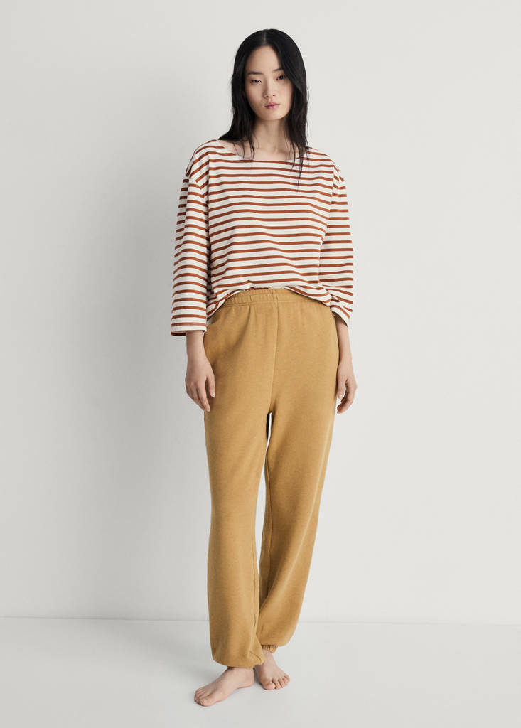 Heather fleece cotton trousers — Ochre