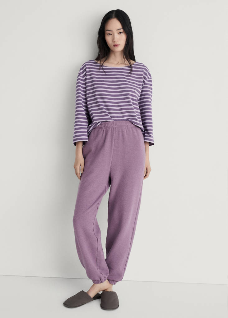 Heather fleece cotton trousers — Plum